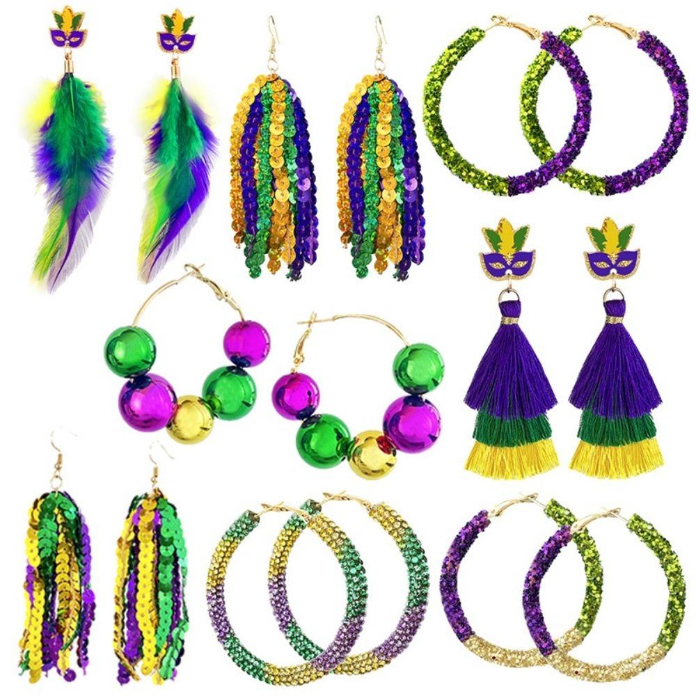 

Mardi Gras Hoop Earring Feather Long Earring New Tassel Earring Women C