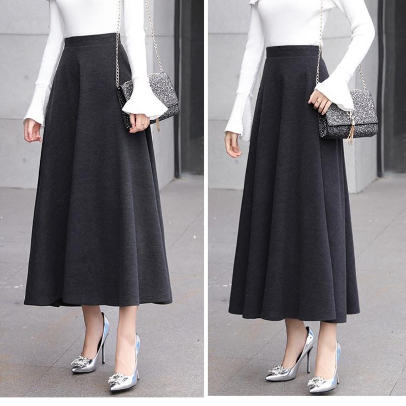 Fusta Tooxika de lână pe jumătate, Fusta lungă cu talie înaltă și tiv mare, Fustă îngroșată în linie A, Fusta umbrelă