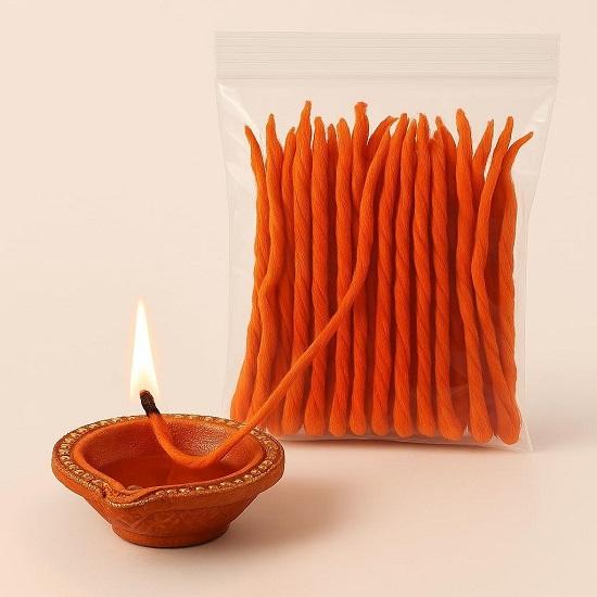 

@ Orange Long Cotton Jyot Wicks For Pooja 200 Pcs 25g