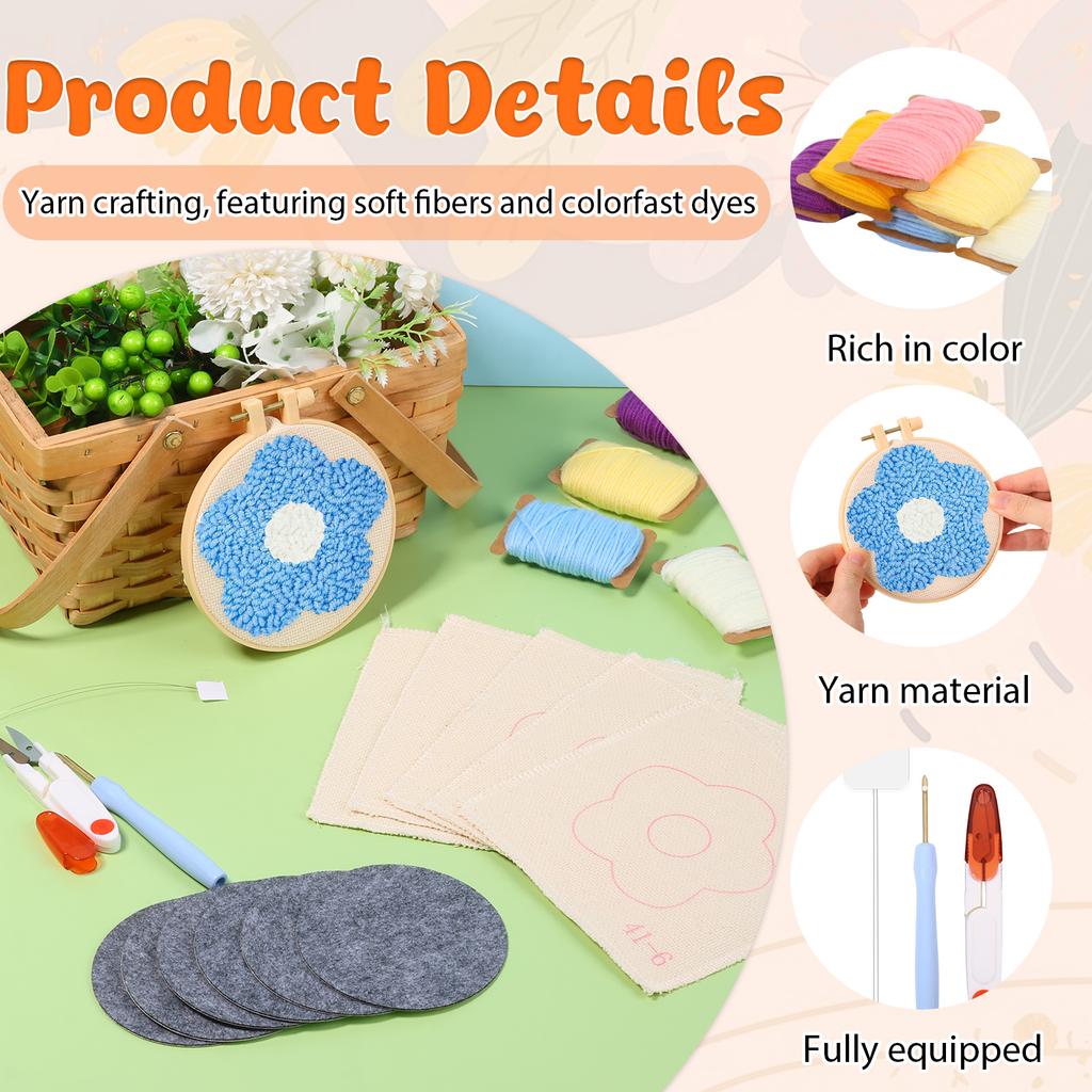 6 Pcs Punch Needle Cup Mat Kit DIY Punch Needle Embroidery Kit Multi-purpose Craft Punches Needles Cups Pad Set for Beginners