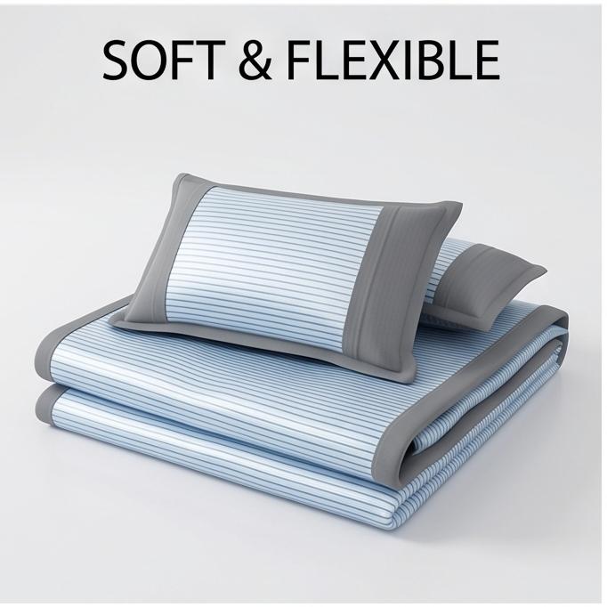 1.5/1.8m 3-Piece Fitted Ice Silk Cooling Mat Set with 2 Pillowcases, Antibacterial Machine Washable Soft Bedding for Summer Home and Dorm
