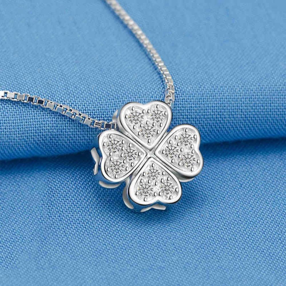 

Elegant Four Leaf Clover Necklace Copper Silver Plated Minimalist Collarbone Chain with Micro Inlaid Pendant