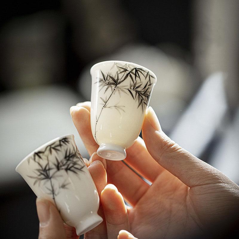 Antique hand-painted bamboo tea cup household ceramic tea cup master cup kung fu tea set incense cup