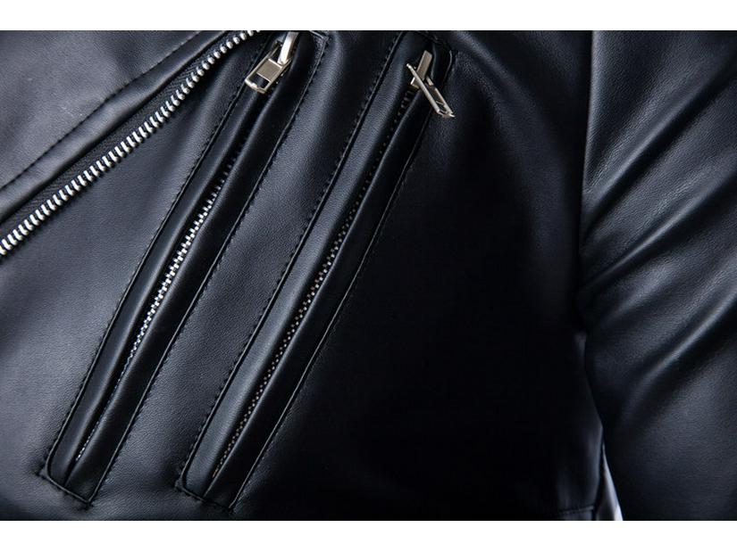 2015 Autumn/Winter Men's British Style Multi-Zipper Motorcycle Leather Jacket with Lapel.