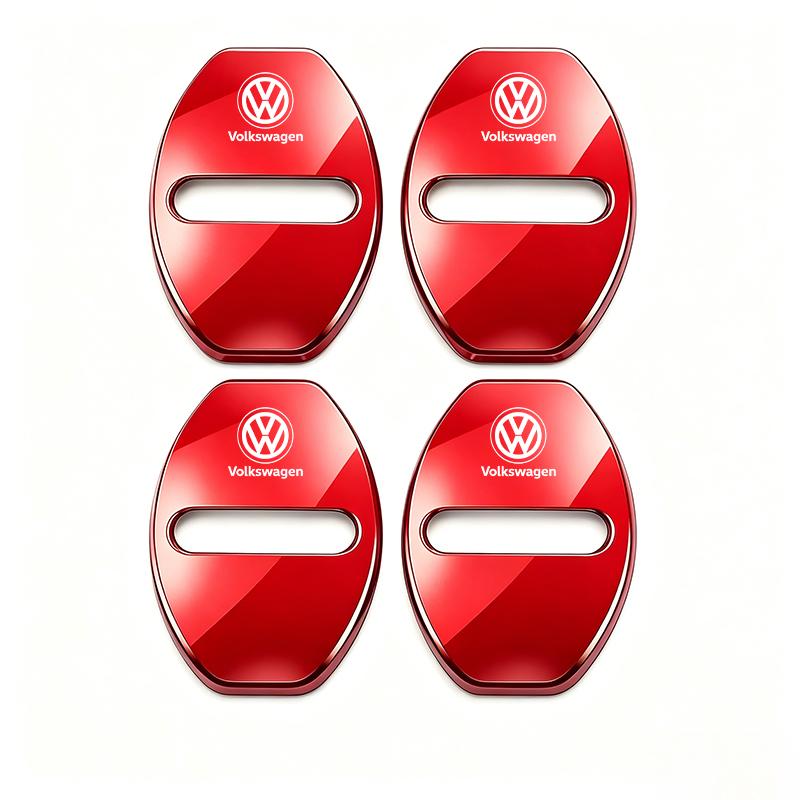 4Pcs Zinc Alloy Car Door Lock Buckle Protection Cover Anti-Collision Shock Absorbing Cushion For VW Golf T‑Roc Tiguan Polo MK7