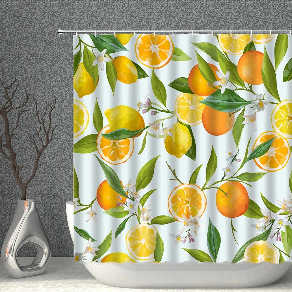 Fruits Shower Curtain Waterproof Fabric Watermelon Apple Strawberry Print Bath Curtains Set Pink Green White Bathroom Screen