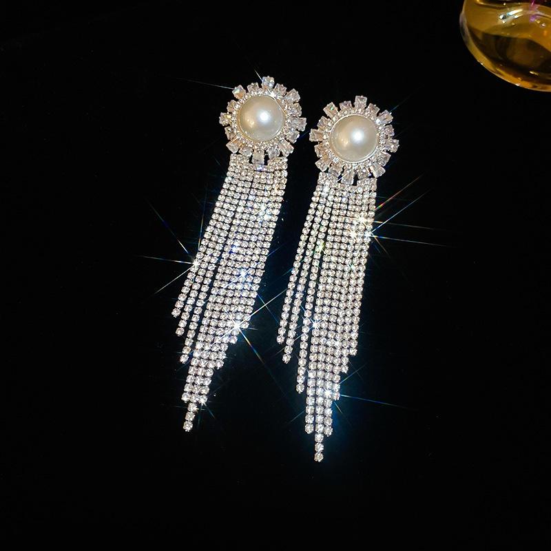 

Круглые серьги с бахромой из жемчуга и циркона, персонализированные преувеличенные длинные серьги, женские серьги класса люкс