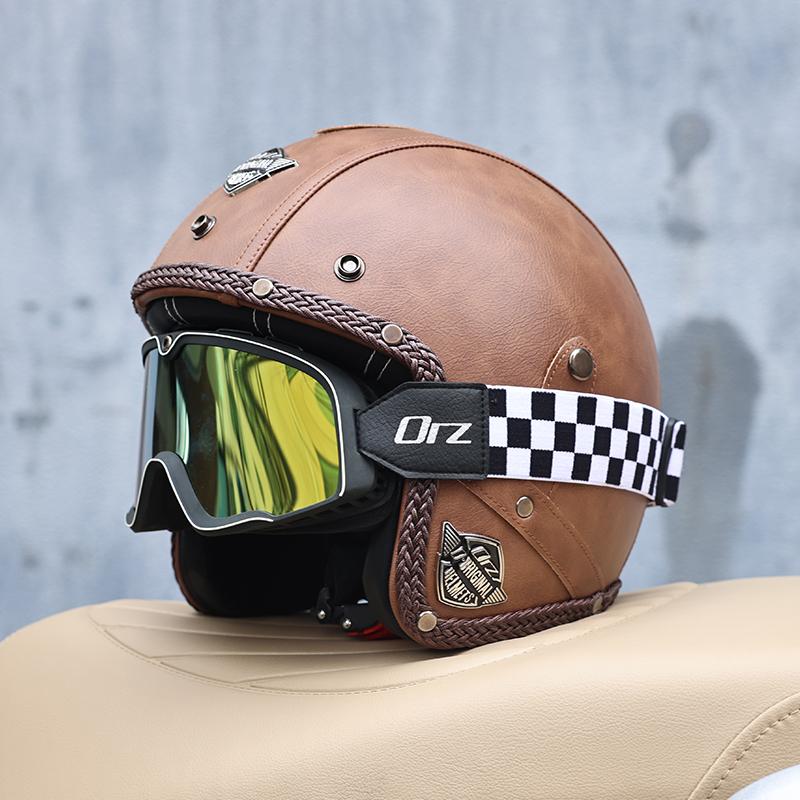 All Season 3/4 Half Face Motorcycle Helmet Unisex Retro Style DOT Approved Solid ABS Shell Adjustable Motorbike Safety Helmet