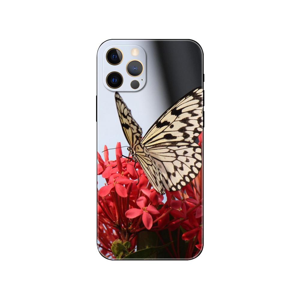 Red Butterfly On Roses Flower Phone Case for Iphone 2020se 6 6s 7 8 Plus X 10 XR XS 11 12 13 Mini Pro MAX Black Tpu Back Cover