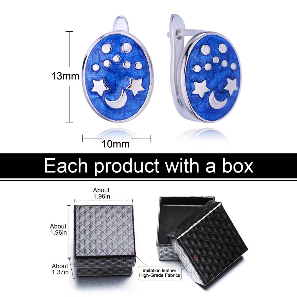 LSOOYH Clip Earrings Moon StarFashion Earring For Women Geometry Cubic Zirconia Blue Stud Earrings Jewelry
