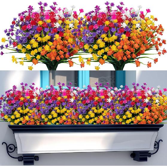 Lnoicy 20pcs Artificial Flowers for Outdoor,Plastic Flowers Decoration, UV Resistant Faux Flowers Shrubs, Artificial Plants for Indoor Outside Garden