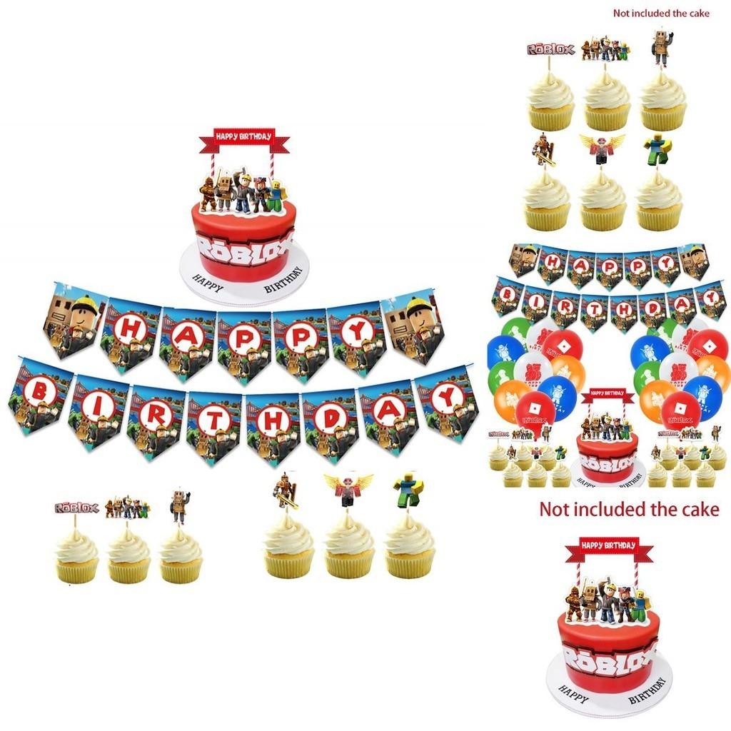 Bunte Roblox Geburtstagsparty-Zubehör Banner Und Kuchenaufsätze Ideal Für Junge Gamer