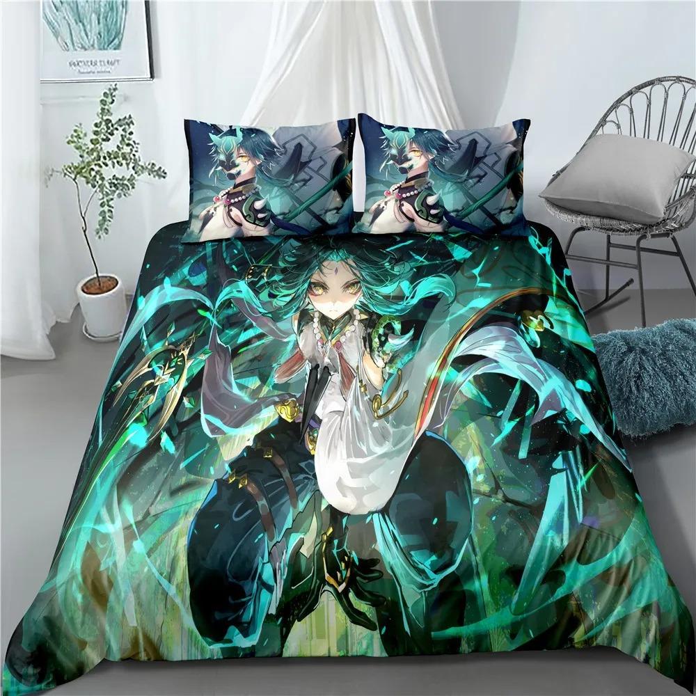 Genshin Impact Bedding Set Game Print Duvet Cover Quilt Soft Duvet Cover Sets Home Textile Queen King Size Girl Kids Room Decor