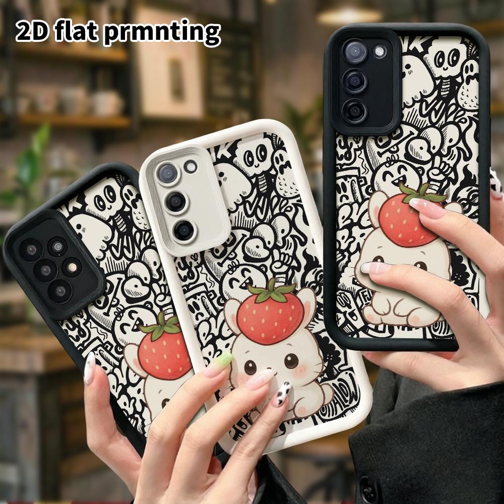 Telefon kılıfı: 2D düz Samsung Galaxy A34 A35 M05 M06 S20 S22 S21 FE Plus 5G koruyucu kılıf, başında çileği olan küçük beyaz tavşan, Noel