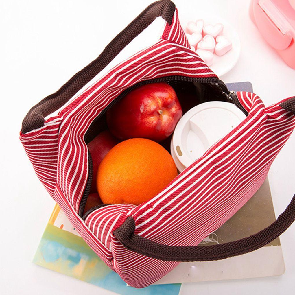 Womens Stripe Thermal Lunch Box Cooler Bag Insulated Picnic Handbag Food Bag