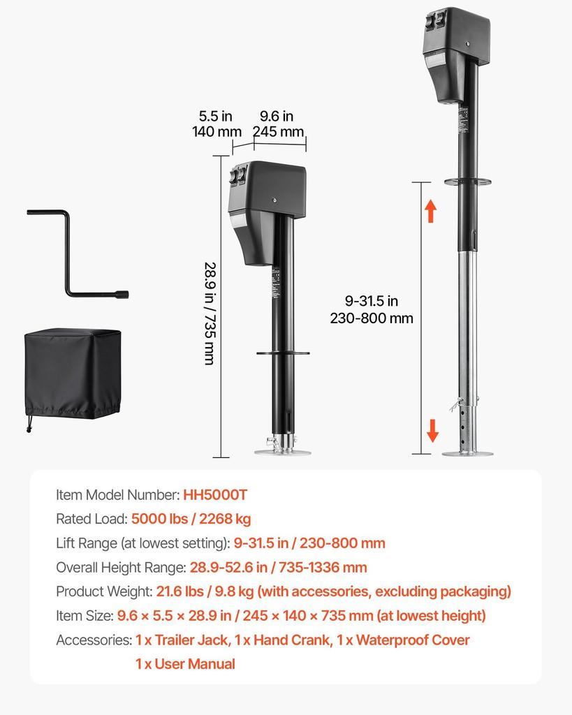 Electric Trailer Jack, 2268 Kg Capacity, Electric Power Tongue Jack with Waterproof Protective Cover & LED Light for Travel Trailer, Camper, RV,