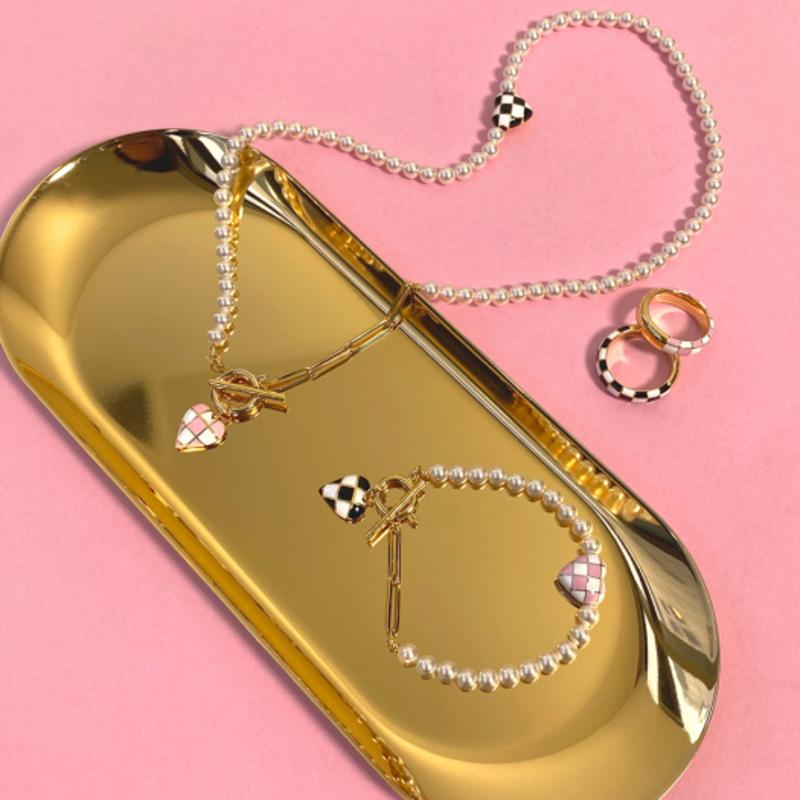 Tatiana Heart Checkerboard Toggle Bar Necklace_NZ1189