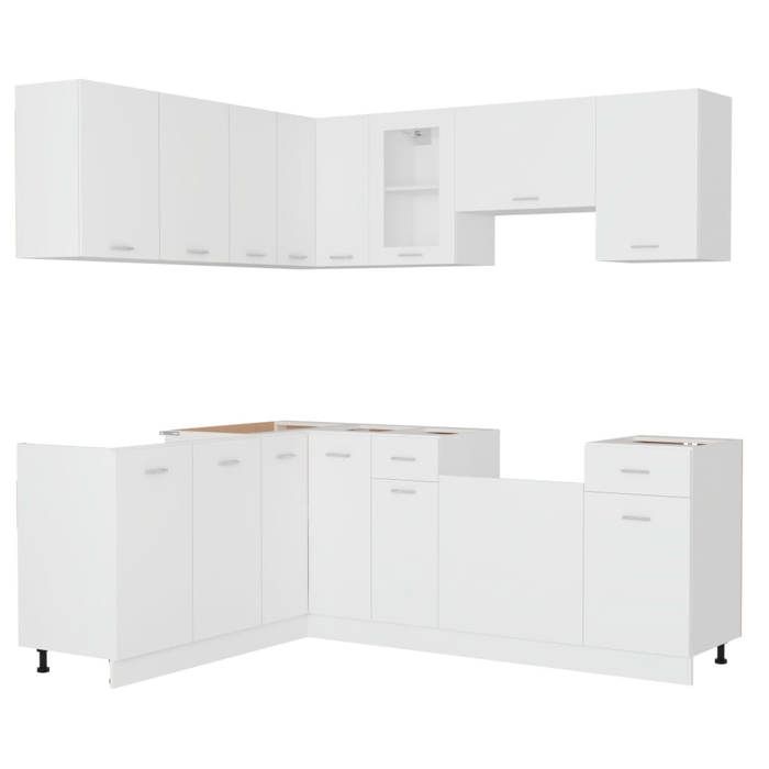Ensemble de meubles de cuisine - vidaXL - 11 pcs - Blanc - Aggloméré - Design contemporain