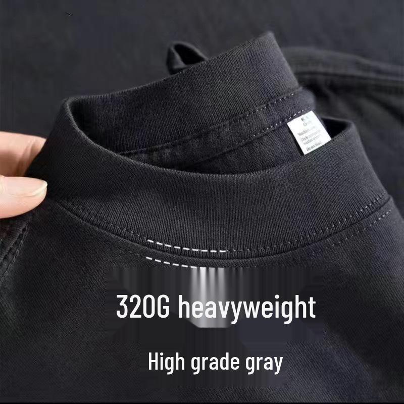 T-shirt blanc pour homme 320g poids lourd couleur unie coupe ample, pur coton, sous-vêtement d'été pour adolescents et couples