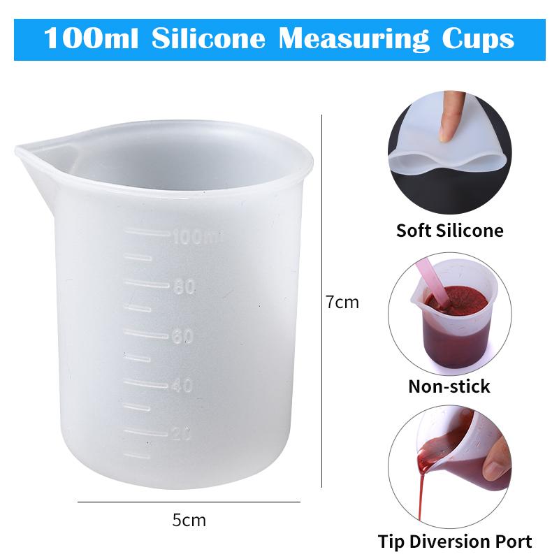 Easy Clean Silicone Resin Measuring Cups Tool Kit with Stir Sticks Pipettes Spatula Finger Cots for Epoxy Resin Mixing Supplies