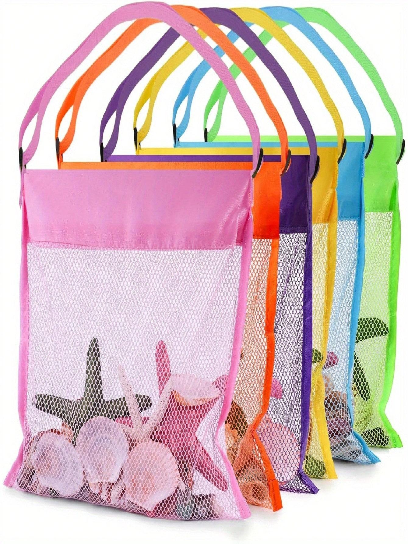 

1Pc Bright Color Mesh Beach Tote Bag, Lightweight Foldable Shell Collecting Bag for Kids & Adults, Beach Vacation Essential рожевий