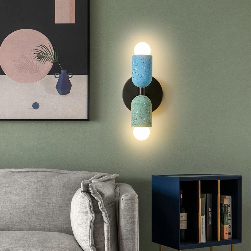 Japanese Retro Style Memphis Wall Lamp Iron and Cement Materials Atmosphere Room Decor Wall Lights Bedroom Homestay LED Lamp
