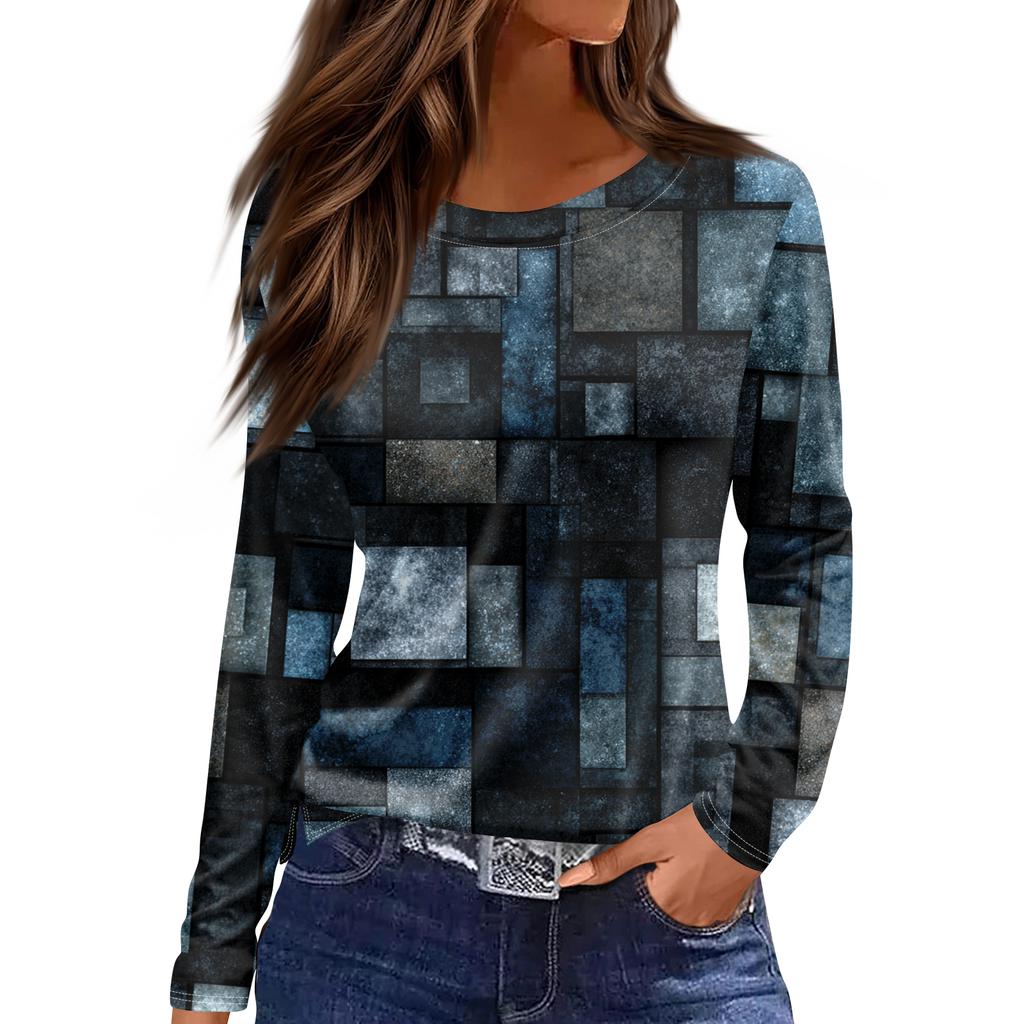 Women's Fashion Hem Slit Casual Retro Floral Print Round Neck Long Sleeve Top