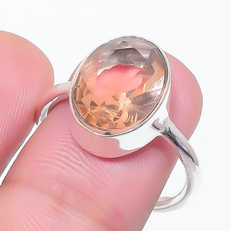 Natural Morganite Gemstone 925 Sterling Silver Jewelry Ring Size 7.5 P3A15