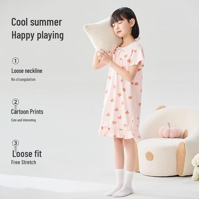 Girls' Spring Summer Thin Cotton Nightgown