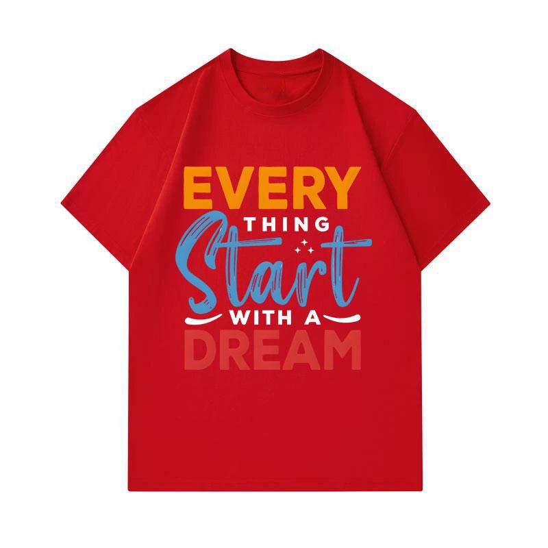 Men's 100% Cotton Crew Neck Short Sleeve T-Shirt, Everything Start With A Dream Inspirational Letter Print Casual Comfortable Tees for Daily Wear
