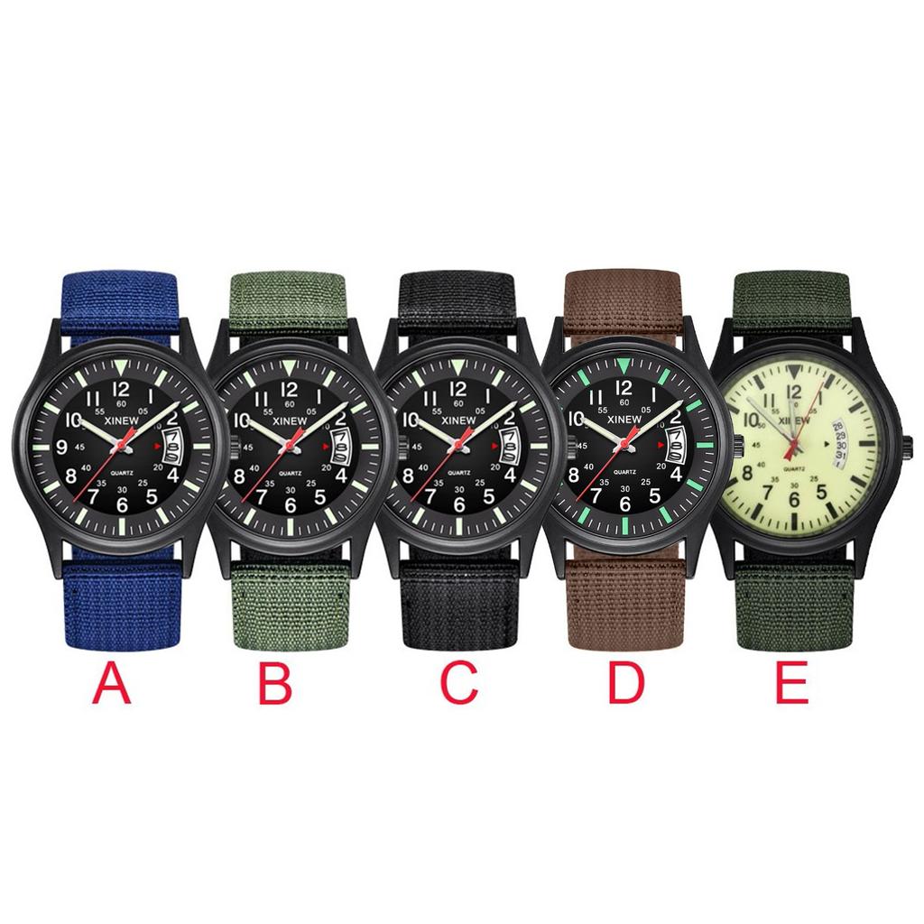 Round Dial Nylon Strap Band Men Boy Military Date Quartz Wrist Watch Gift