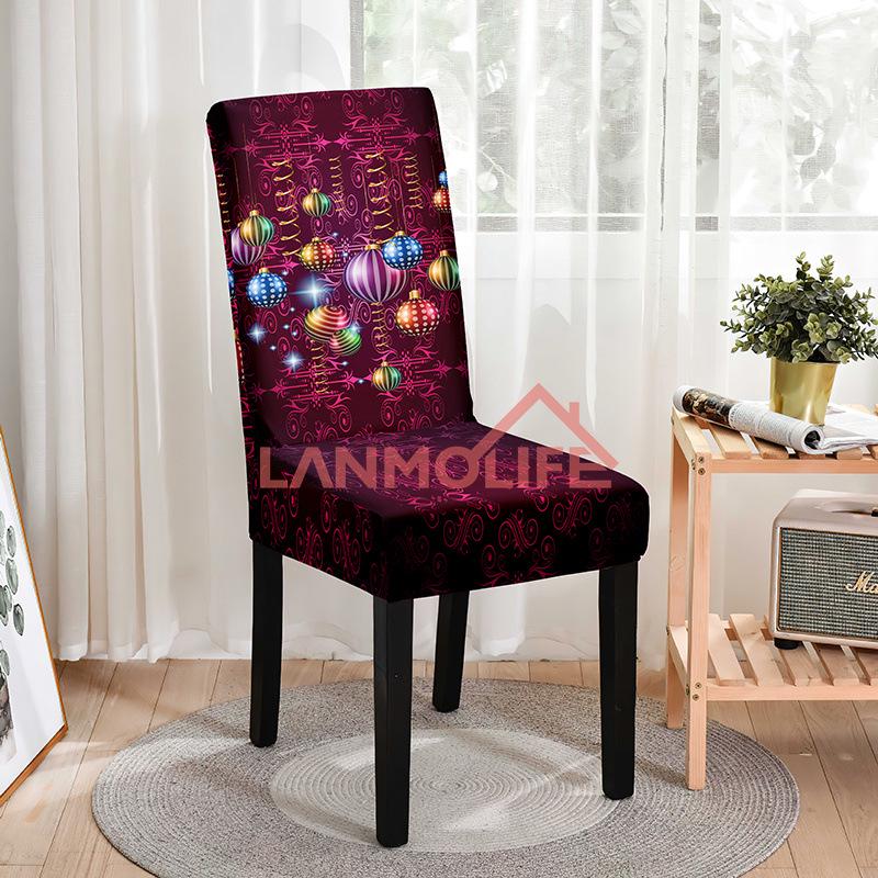 Christmas Digital Print Elastic Chair Cover for High-Back Dining Chairs – European and American Style