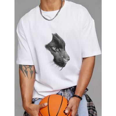 Baumwoll-T-Shirt Weißer Panther Tierdruck Freizeitkleidung für Männer