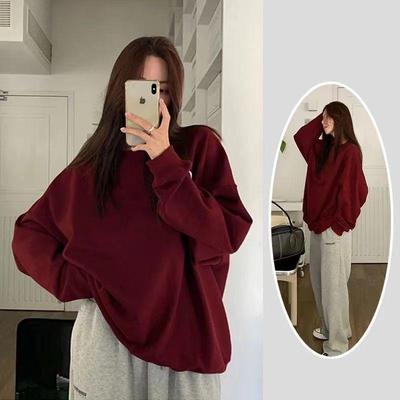 2025 Japanese Style Casual Solid Color Round Neck Hoodie for Women - Trendy, Versatile, and Loose Fit