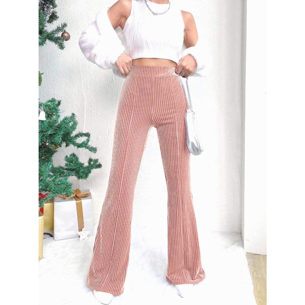 Women's High Waist Corduroy Flare Pants Stretch Solid Color Casual Winter Trousers