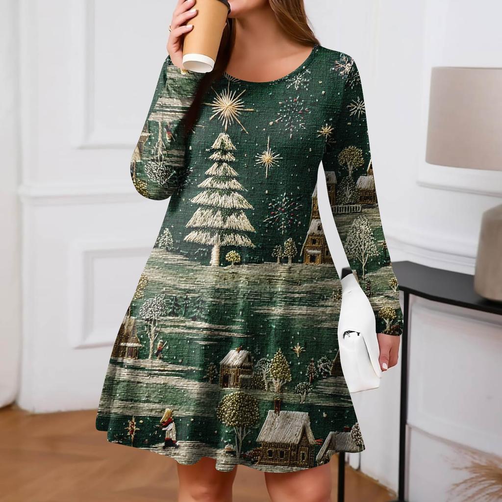 Dámské ležérní šaty s gradientním potiskem, kapsou, kulatým výstřihem a dlouhým rukávem ve větších velikostech na jaro/podzim