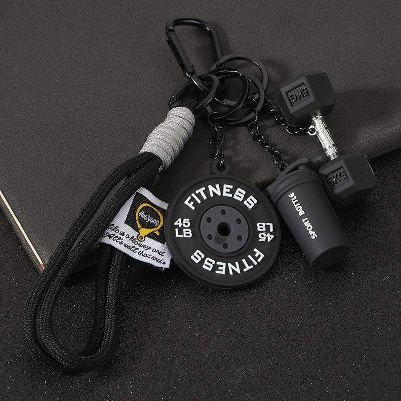 Gym Keychain Set Dumbbell Water Bottle Kettlebell Charm Keyring With Braided Rope For Workout Enthusiasts Bag Accessory