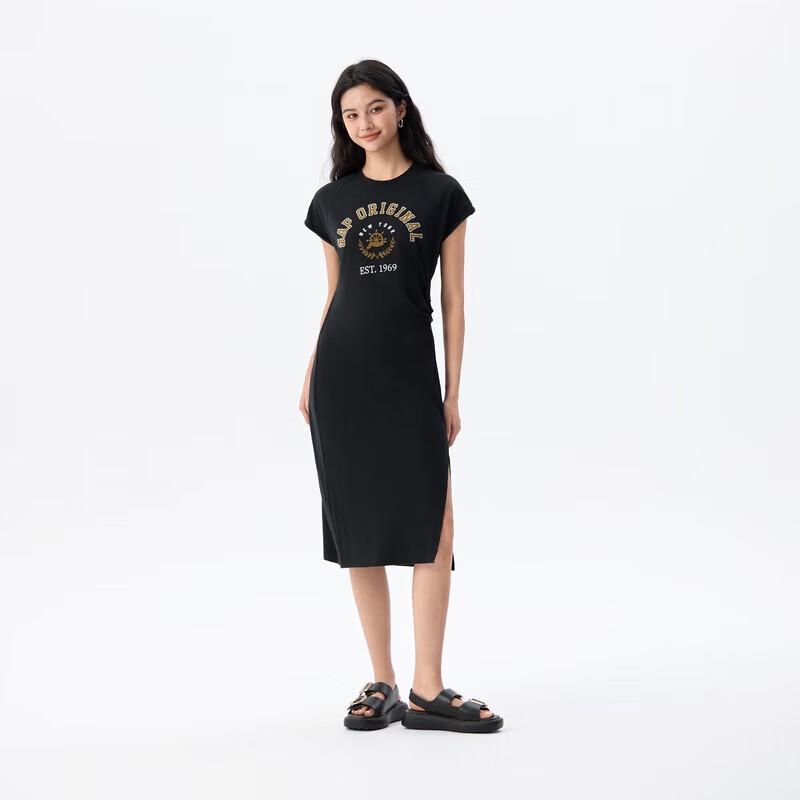 Gap Women's 2025 Summer LOGO Shirred Waist Cotton T-Shirt Dress