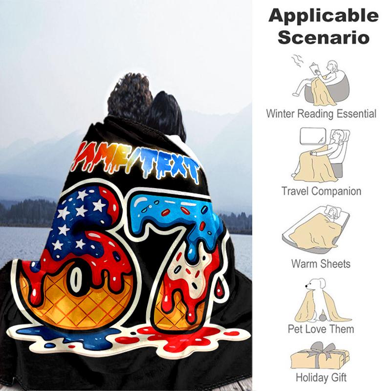 1PC Custom Name American Ice Cream Flannel Blanket Versatile,all-season Throw Suitable for the Living Room,bedroom,camping,travel,and Gift