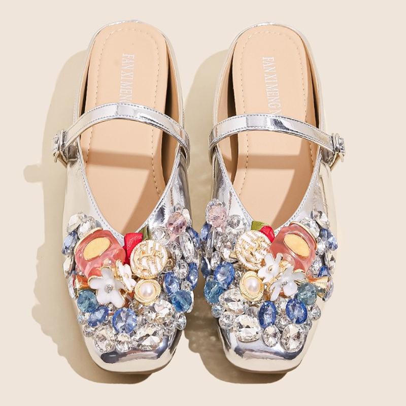 Luxury Rhinestones Slides Mules Shoes Women Summer Height Increase Sandals Women Crystal Fashion Brand Slippers Ladies 34 серебряный