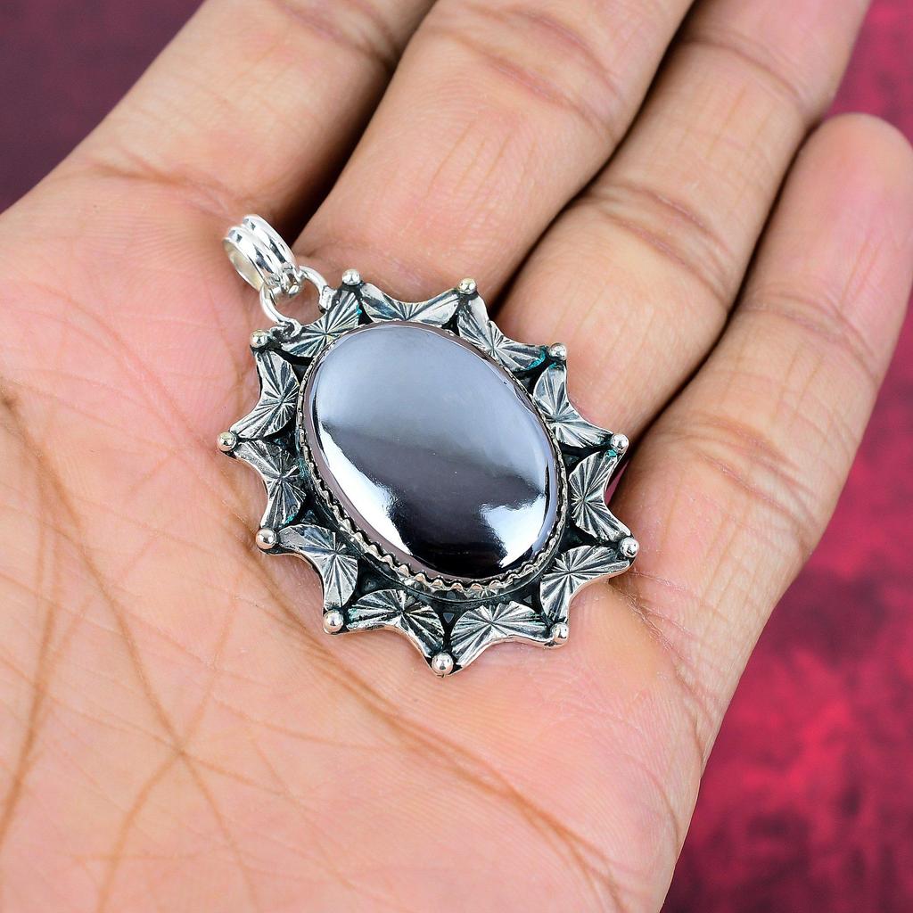 Pingente de Shungite, Joia de Pedra Preciosa de Prata Esterlina Sólida 925, Pingente Feito à Mão, Para Ação de Graças