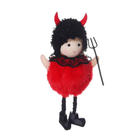 Halloween Hanging Plush Witch Doll with Lanyard Cute Furry Pom Pom Ball Doll красный