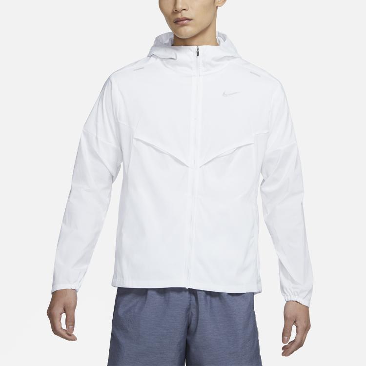 Nike Odolná proti UV záření Windrunner Sbalitelná Vodoodpudivá Lehká Běžecká Bunda s Kapucí Pánská Bílá Reflexní Stříbrná CZ9071-100