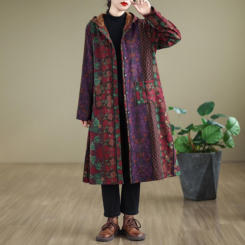 Women's Plus Velvet Thickened Hooded Windbreaker - Autumn/Winter 2026 Warm Loose Fit Cotton Jacket, Plus Size Outerwear