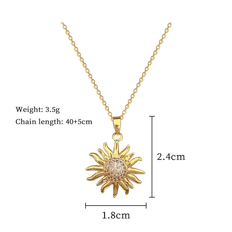 Stainless Steel Chain Punk Zircon Sun Pendant Necklace for Women Men Cool Jewelry Daily Party Accessories Gifts for Friends