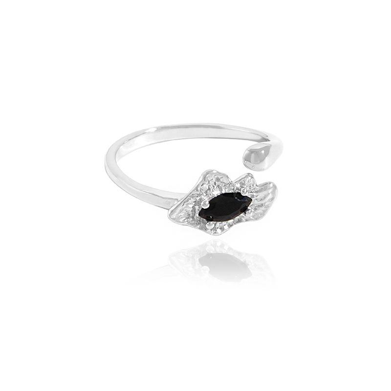 Schwarzer Zirkon Offener Ring, Nischen-Design-Gefühl, Kalter Stil, Fortgeschrittenes Gefühl, Personalisierter Schlichter Ring