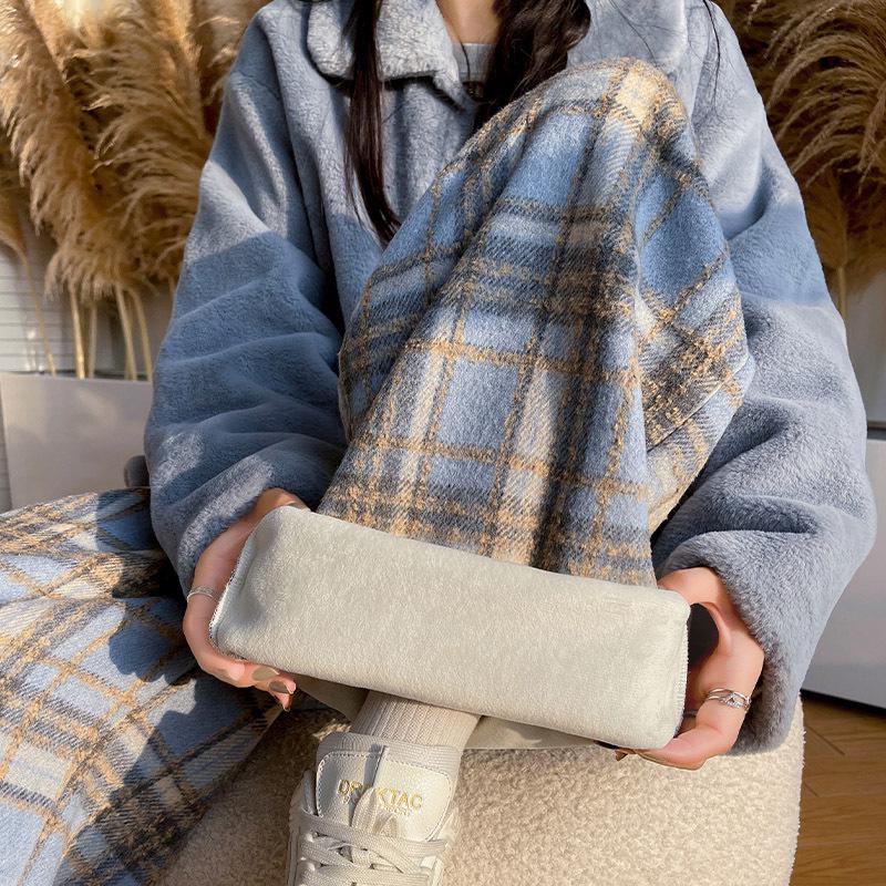 Women's Retro Plaid Winter Wool Fleece Pants - Warm, Thick, Loose, Straight, Wide Leg Casual Pants