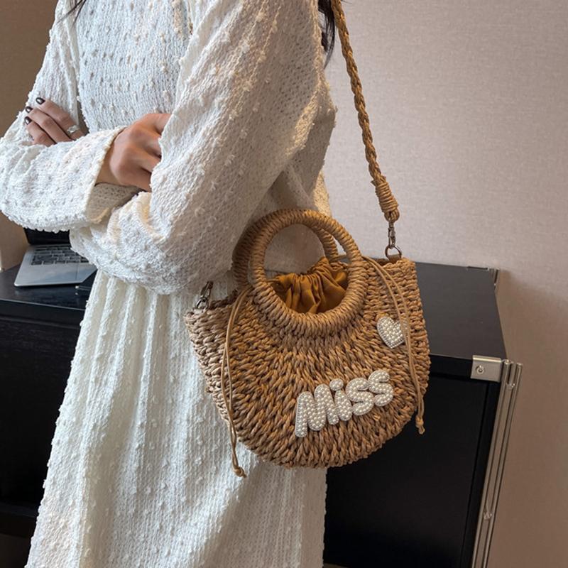 Yogodlns Women New Straw Handbags Woman Handmade Woven Basket Rattan Handbag For Femme Simple All-Match Handbag