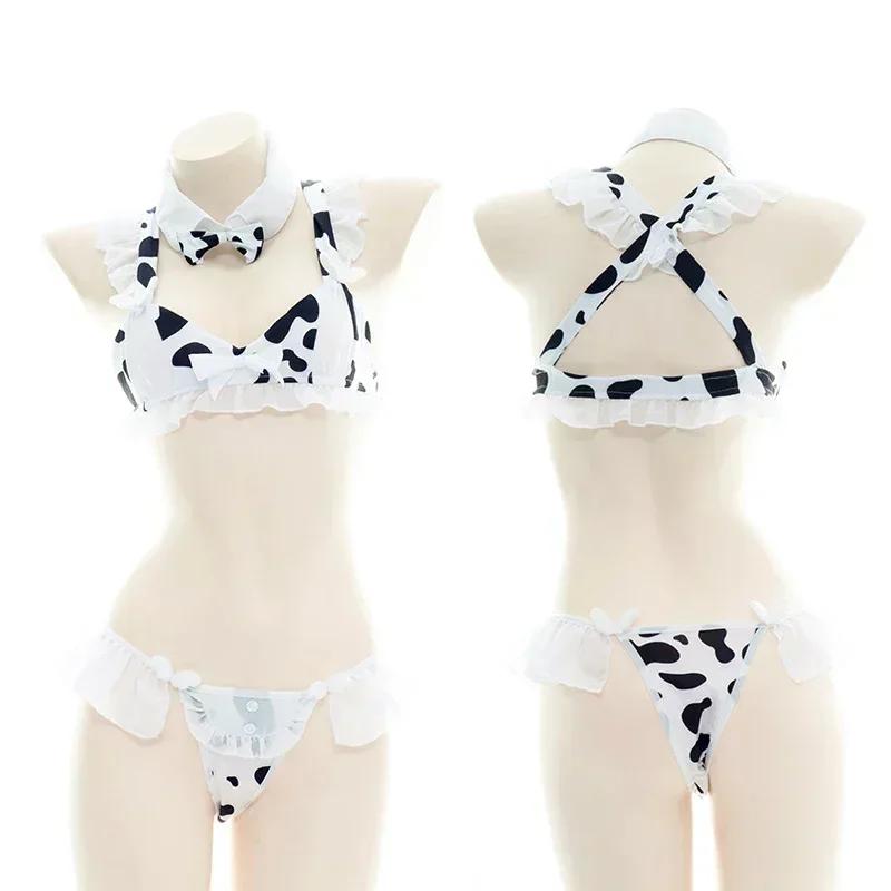 Cow Series Swimsuit Bodysuit Bikini Maid Unifrom Costume Summer Beach Kawaii Girl Swimwear Skirt Uniform Set Cosplay