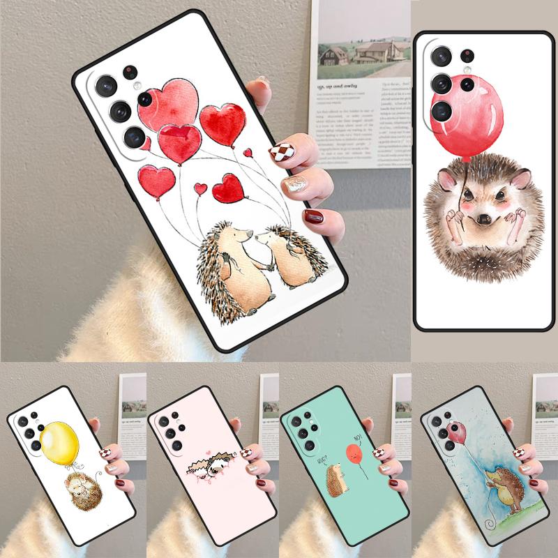 Hedgehog and Balloon Silicone Phone Case For Samsung Galaxy Note 10 Pro S26 S25 S24 S23 S22 S21 Plus S25Ultra Capa Cover
